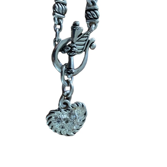 NEW Silver Chain Link Necklace with Cz Encrusted Heart Charm 8" - Picture 3 of 6